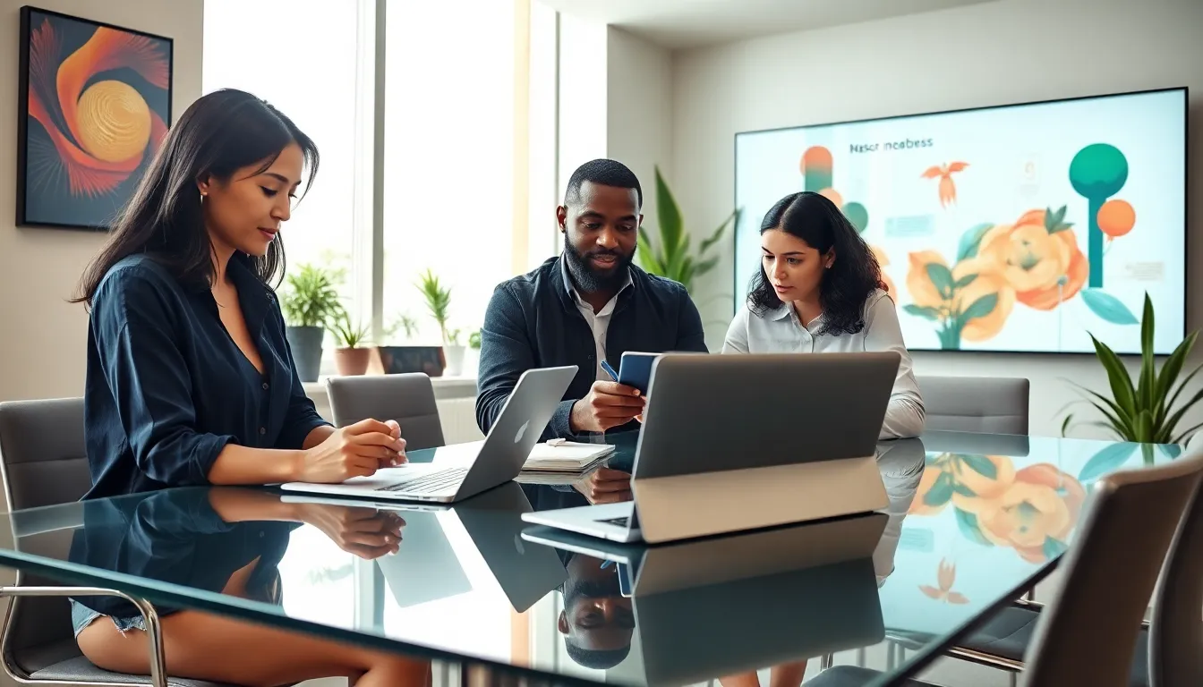 diverse freelancers collaborating in a modern office space.